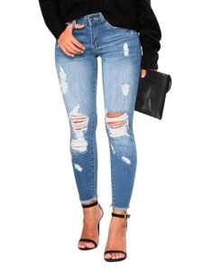 KUNMI Women's Distressed Ripped Skinny Jeans