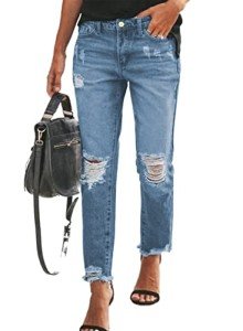 Sky Blue Ripped Boyfriend Jeans for Women