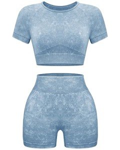 OLCHEE Women's Seamless Yoga Set – Blue，两件套