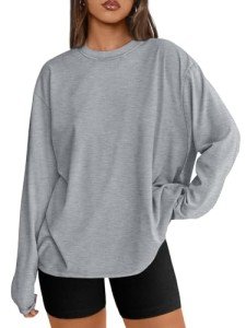 Trendy Oversized Long Sleeve Crewneck Tee for Women