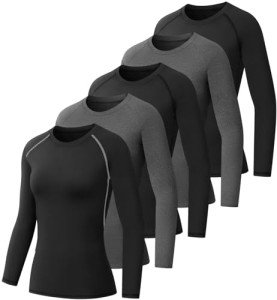 Women's Long Sleeve Compression Workout Tops - 5 Pack