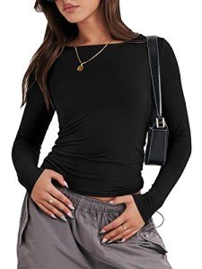 ANRABESS Women's Fitted Long Sleeve Crop Top