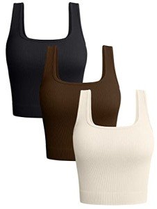 OQQ Women's Ribbed Seamless Yoga Crop Tops
