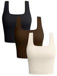 OQQ Women's Ribbed Seamless Yoga Crop Tops