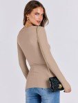 ANRABESS Women's Long Sleeve Rib Knit Tee - Khaki