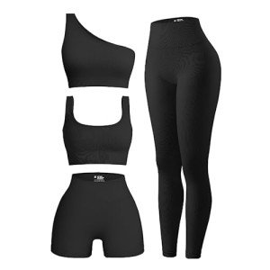 OIERD Women's 4 Piece Ribbed Workout Set