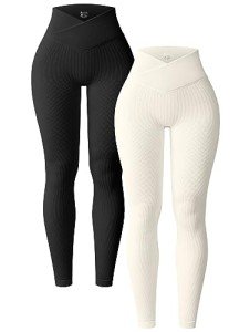 OQQ Women's High Waist Ribbed Yoga Leggings