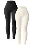 OQQ Women's High Waist Ribbed Yoga Leggings