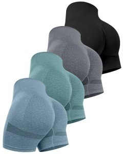 High Waisted Butt Lifting Workout Shorts - 4 Pack