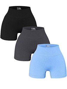 OQQ Women's 3-Piece Ribbed Yoga Shorts Set