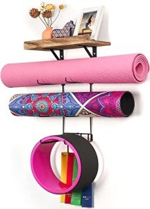 Bikoney Yoga Mat Wall Mount with Hooks and Shelves
