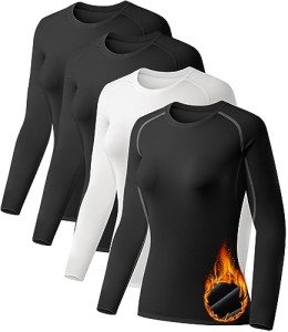 4 Pack Women's Fleece Thermal Workout Shirts