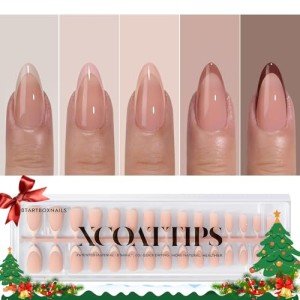 French Tip Press-On Nails - Autumn Almond Style