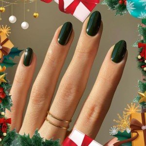32Pcs Green Christmas Press-On Almond Nails Kit