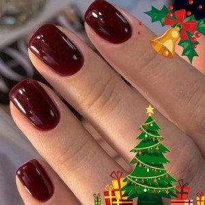Dark Red Press-On Nails Kit – 32 Pcs
