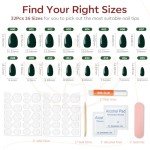 32Pcs Green Christmas Press-On Almond Nails Kit