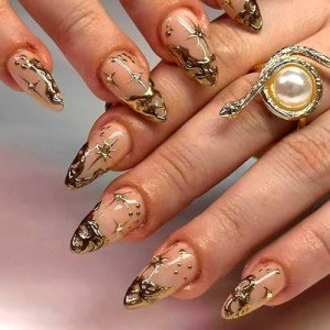 Gold French Tip Short Almond Press-On Nails 24PCS