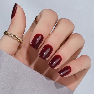 Short Square Press-On Nails - Wine Red Acrylic Set