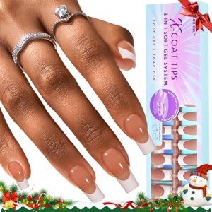 Brown Long Square French Tip Press-On Nails - 300pcs