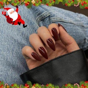 Burgundy Press-On Almond Acrylic Nail Set - 24PCS