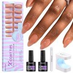 Almond Brown Gel Nail Kit with 150 Tips