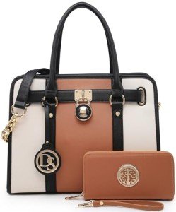 Stylish Two Tone Vegan Leather Satchel Bag Set