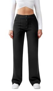 High Waist Stretchy Pants with Pockets - Black