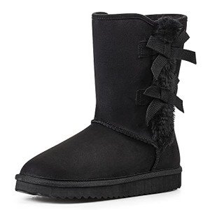 KRABOR Women's Black Suede Snow Boots with Bows