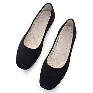 Comfortable Black Square Toe Ballet Flats for Women