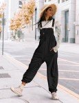 YESNO Women's Black Corduroy Harem Overalls with Pockets