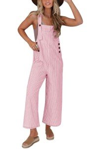 PrettyGarden Women's Pink Striped Wide Leg Jumpsuit