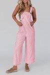 PrettyGarden Women's Pink Striped Wide Leg Jumpsuit
