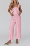 PrettyGarden Women's Pink Striped Wide Leg Jumpsuit