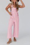 PrettyGarden Women's Pink Striped Wide Leg Jumpsuit
