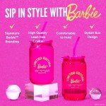 Barbie-Inspired Pink Glass Cups with Lids & Straws