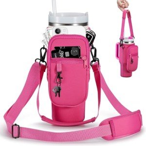 Hot Pink Water Bottle Carrier with Phone Pocket