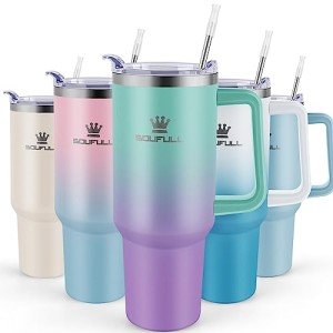 Insulated Travel Tumbler with Handle and Straw
