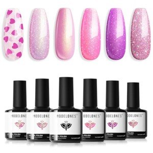 6-Color Gel Nail Polish Set – Pink & Glitter