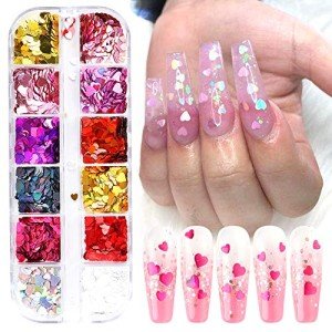 Valentine's Heart Nail Glitter Sequins - 12 Colors