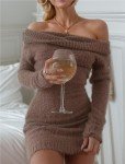 Punki Women's Off Shoulder Fuzzy Knit Mini Dress
