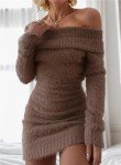 Punki Women's Off Shoulder Fuzzy Knit Mini Dress
