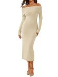 LILLUSORY Off Shoulder Midi Sweater Dress - Apricot