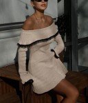 Chouyatou Women's Off-Shoulder Lace Trim Mini Dress