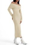 LILLUSORY Off Shoulder Midi Sweater Dress - Apricot