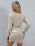 Beige Ribbed Off-Shoulder Bodycon Mini Dress