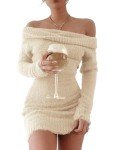 Off The Shoulder Ribbed Bodycon Mini Dress
