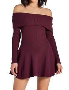 Trendy Off Shoulder Ribbed Knit Mini Dress