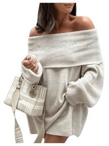Shenhe Women's Off Shoulder Ribbed Sweater Dress