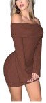 Chic Brown Off-Shoulder Long Sleeve Mini Dress