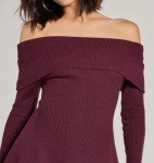 Trendy Off Shoulder Ribbed Knit Mini Dress